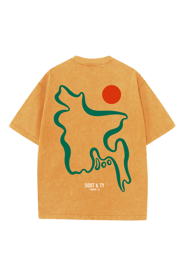 Soot and Ty BD Map Print Relaxed Fit Stonewash T-shirt Yellow