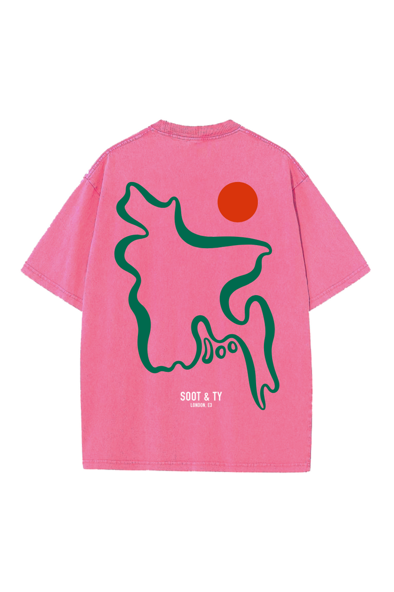 Soot and Ty BD Map Print Relaxed Fit Stonewash T-shirt Pink