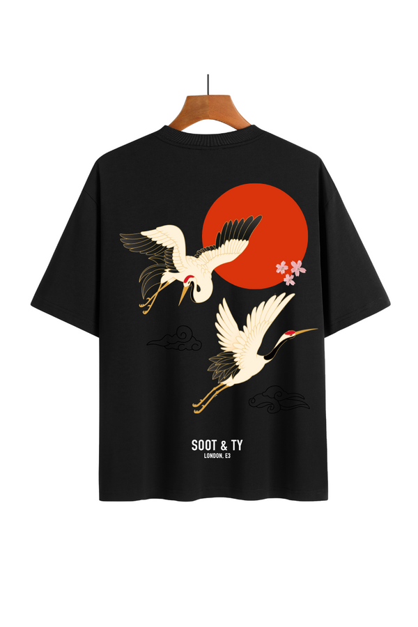 Soot and Ty Flying Cranes Print Relaxed Fit T-Shirt