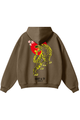 Soot and Ty Tiger Glow in Dark Print Relaxed Fit Brown Hoodie