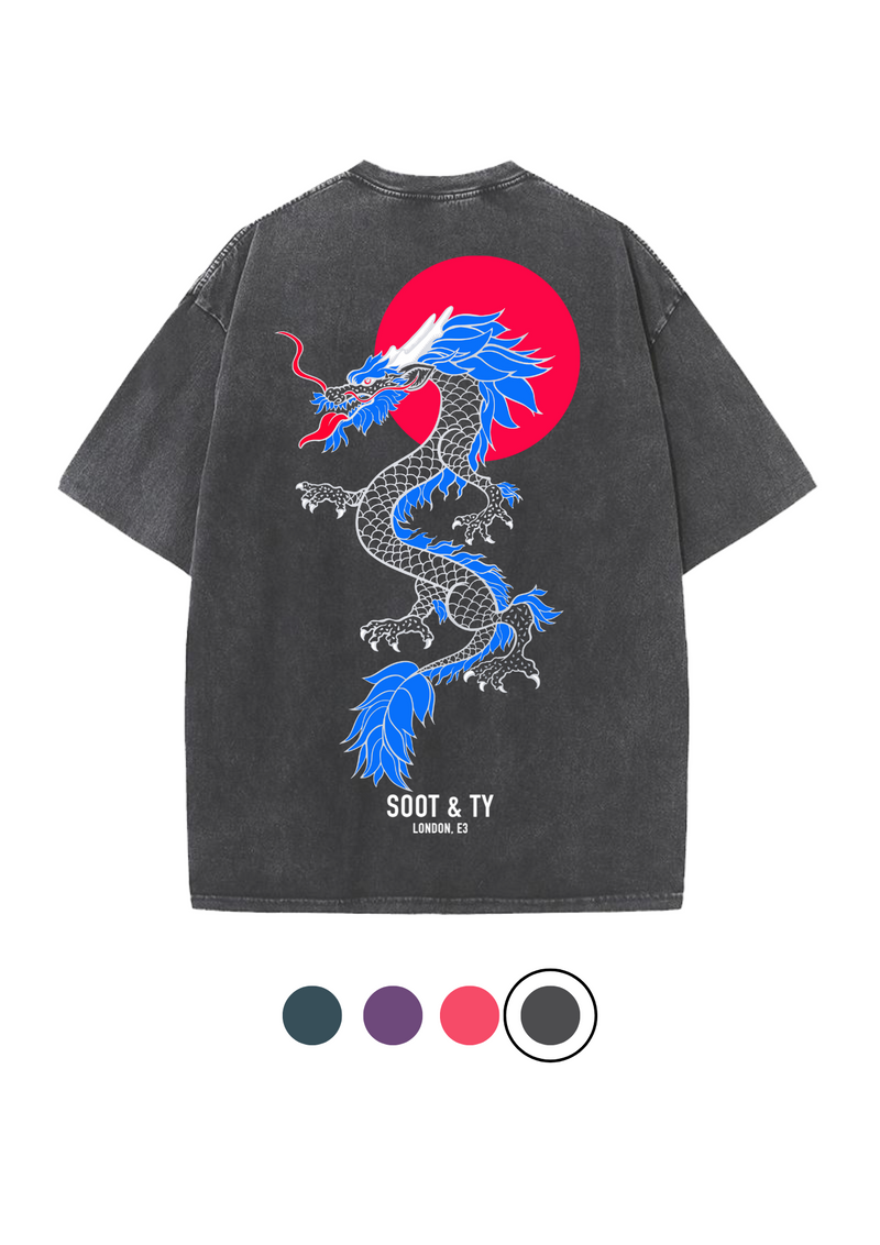 Soot and Ty Dragon Print Relaxed Fit Stonewash T-shirt