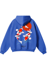 Soot and Ty Reflective Koi Print Relaxed Fit Blue Hoodie