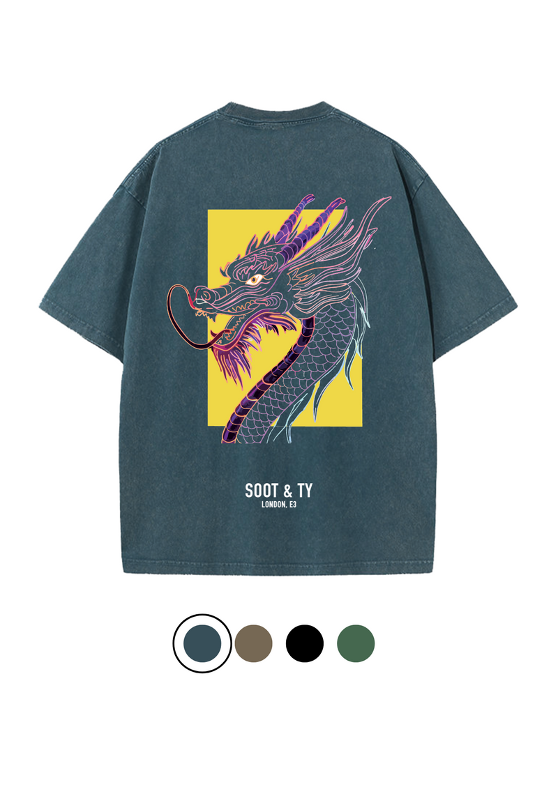 Soot and Ty Dragon Head Print Relaxed Fit Stonewash T-shirt