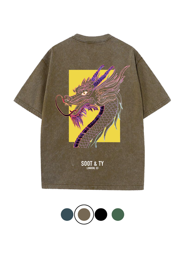 Soot and Ty Dragon Head Print Relaxed Fit Stonewash T-shirt