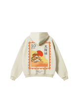 Soot and Ty Cream Reflective Osaka Palace Print Relaxed Fit Hoodie