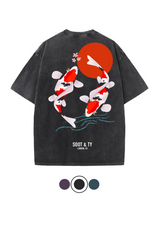 Soot and Ty Koi Print Relaxed Fit Stonewash T-shirt