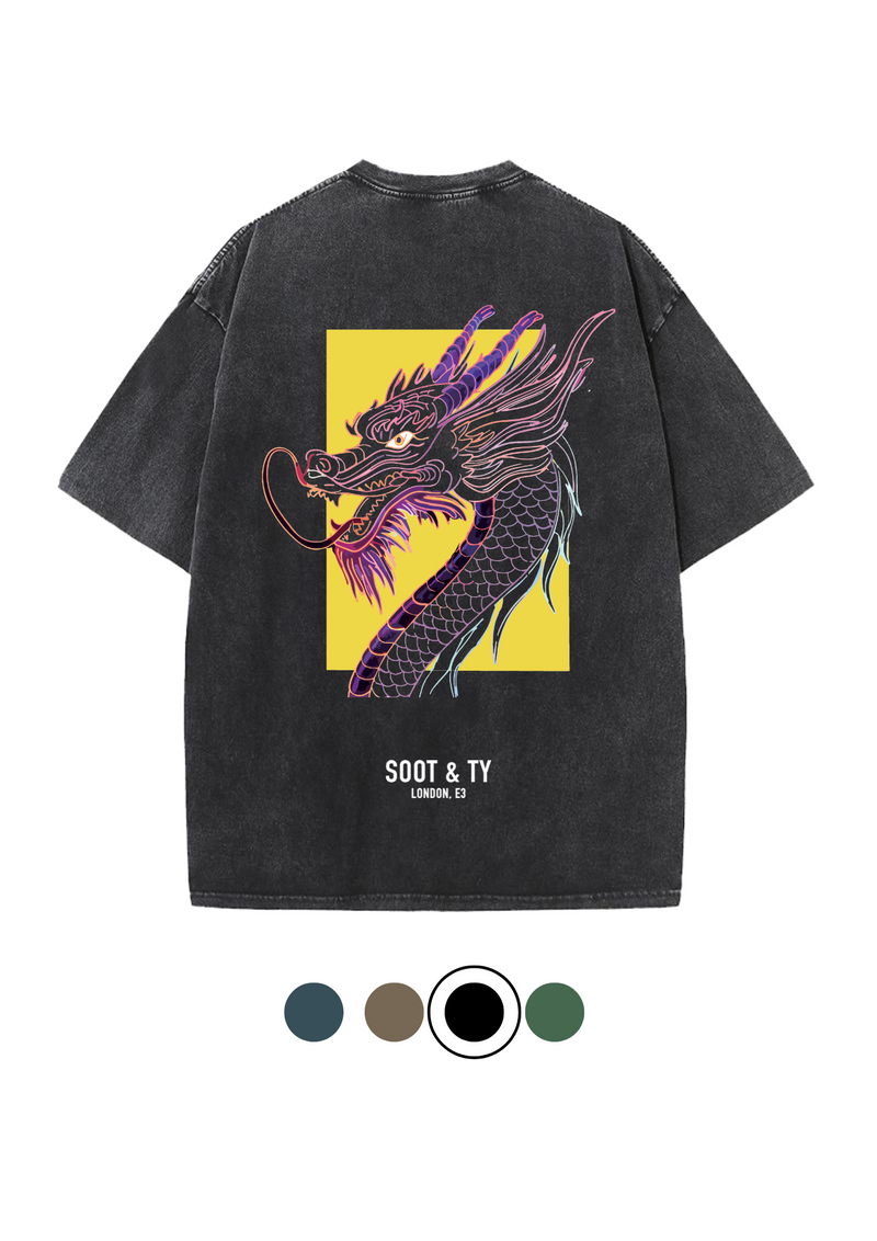 Soot and Ty Dragon Head Print Relaxed Fit Stonewash T-shirt