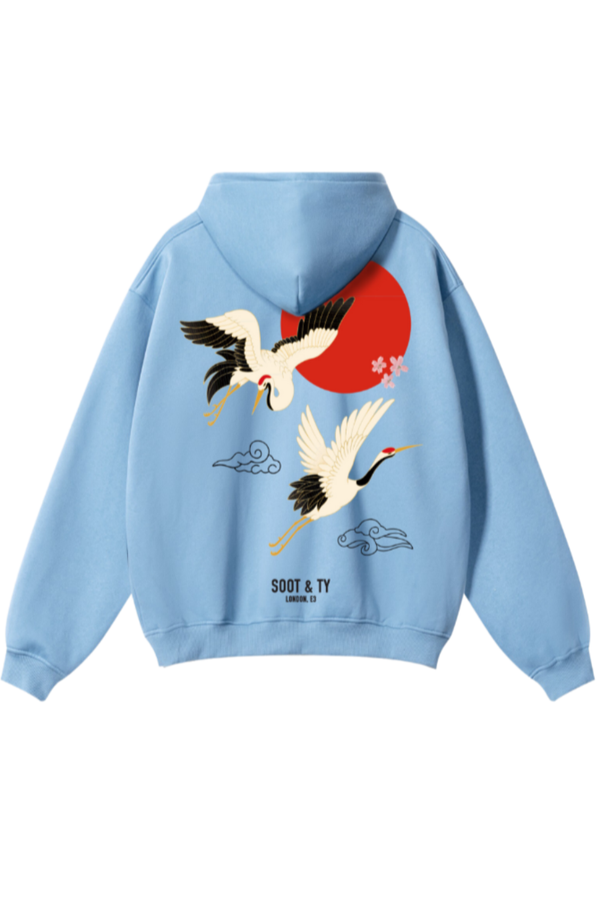 Soot and Ty Reflective Flying Crane Print Relaxed Fit Hoodie