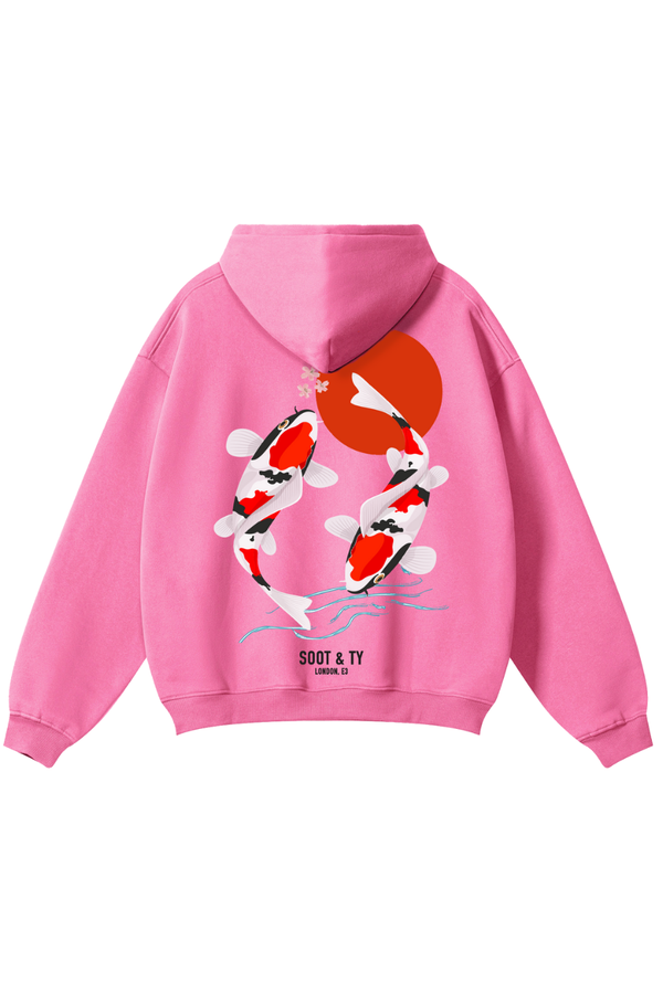 Soot and Ty Reflective Koi Print Relaxed Fit Pink Hoodie