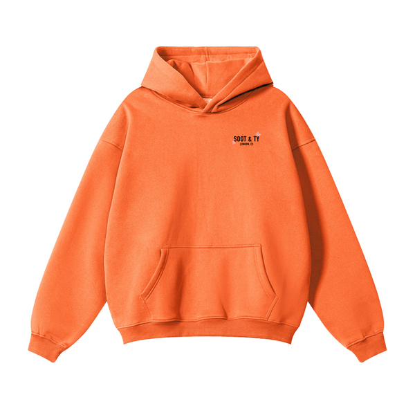 Soot and Ty Reflective Crane Blossom Print Relaxed Fit Orange Hoodie