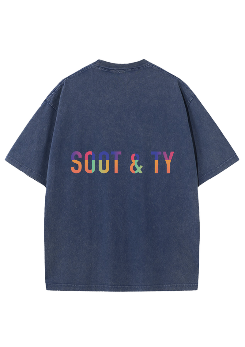 Soot and Ty Large Logo Print Relaxed Fit Stonewash T-shirt