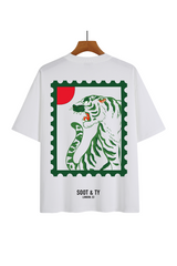 Soot and Ty Green Tiger Stamp Print Relaxed Fit T-Shirt