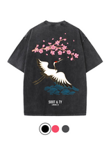 Soot and Ty Pretty Crane Print Relaxed Fit Stonewash T-shirt