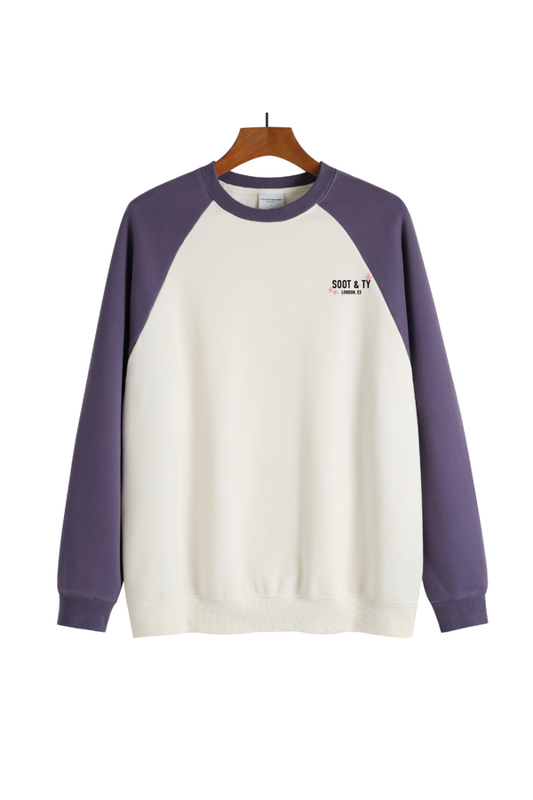 Soot and Ty Reflective Pretty Crane Print Raglan Sweatshirt Purple