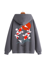 Soot and Ty Reflective Koi Print Relaxed Fit Grey Hoodie