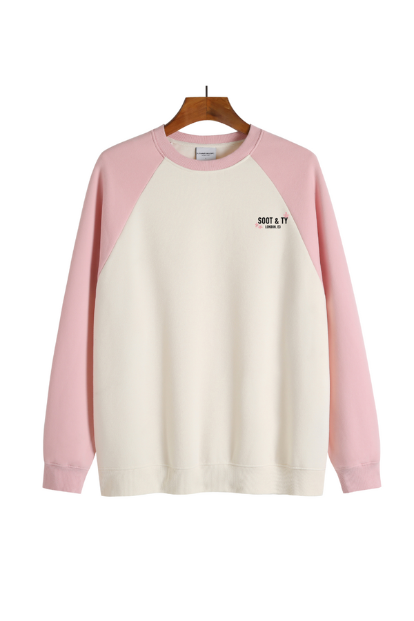 Soot and Ty Reflective Dancing Crane Print Raglan Sweatshirt Light Pink