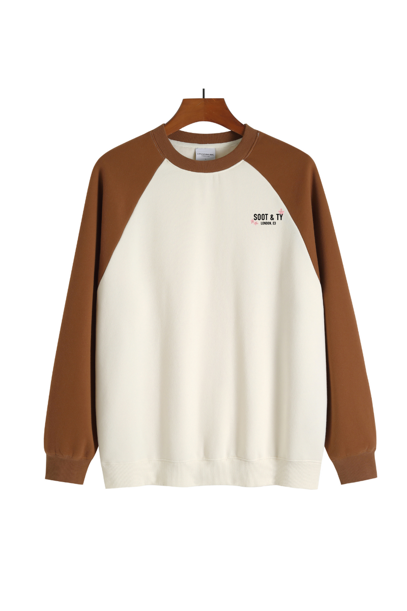 Soot and Ty Reflective Flying Crane Print Raglan Sweatshirt Brown