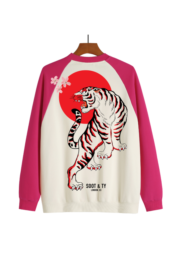 Soot and Ty Reflective Tiger Print Raglan Sweatshirt Pink