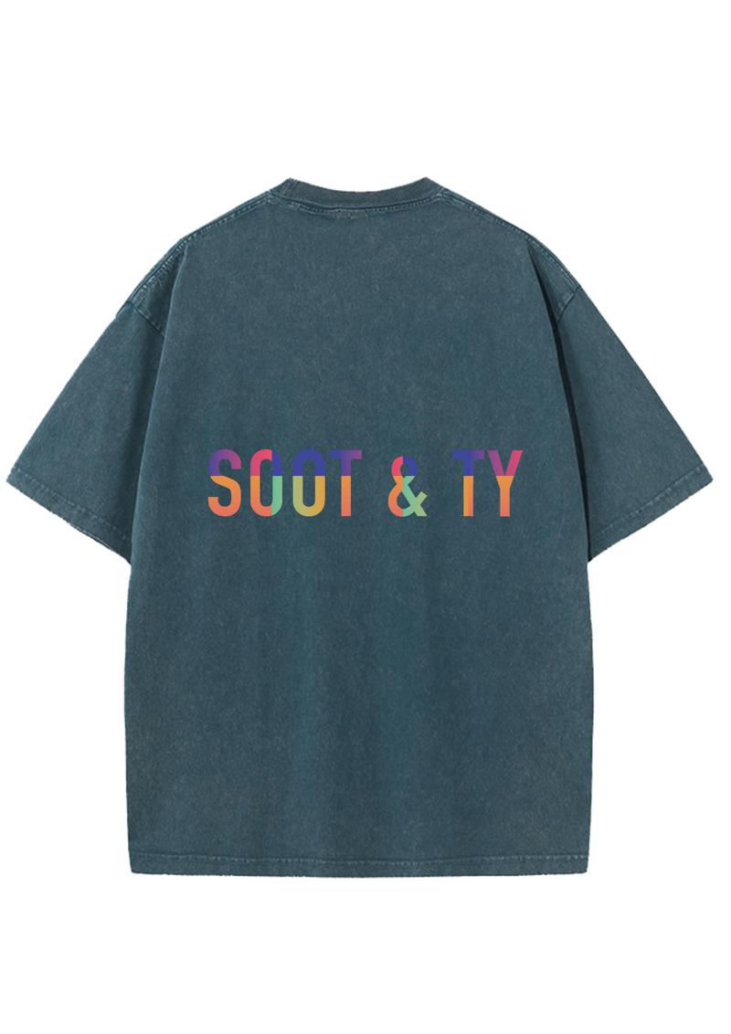 Soot and Ty Large Logo Print Relaxed Fit Stonewash T-shirt