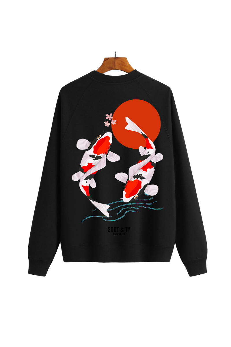 Soot and Ty Reflective Koi Print Relaxed Fit Black Sweatshirt