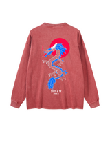 Soot and Ty Red Dragon Print Stonewash Long Sleeve T-shirt