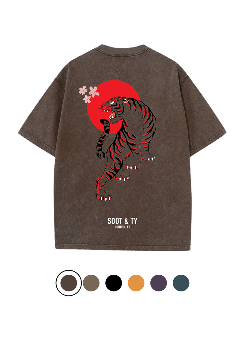 Soot and Ty Tiger Print Relaxed Fit Stonewash T-shirt