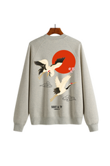 Soot and Ty Reflective Flying Crane Print Relaxed Fit Beige Sweatshirt