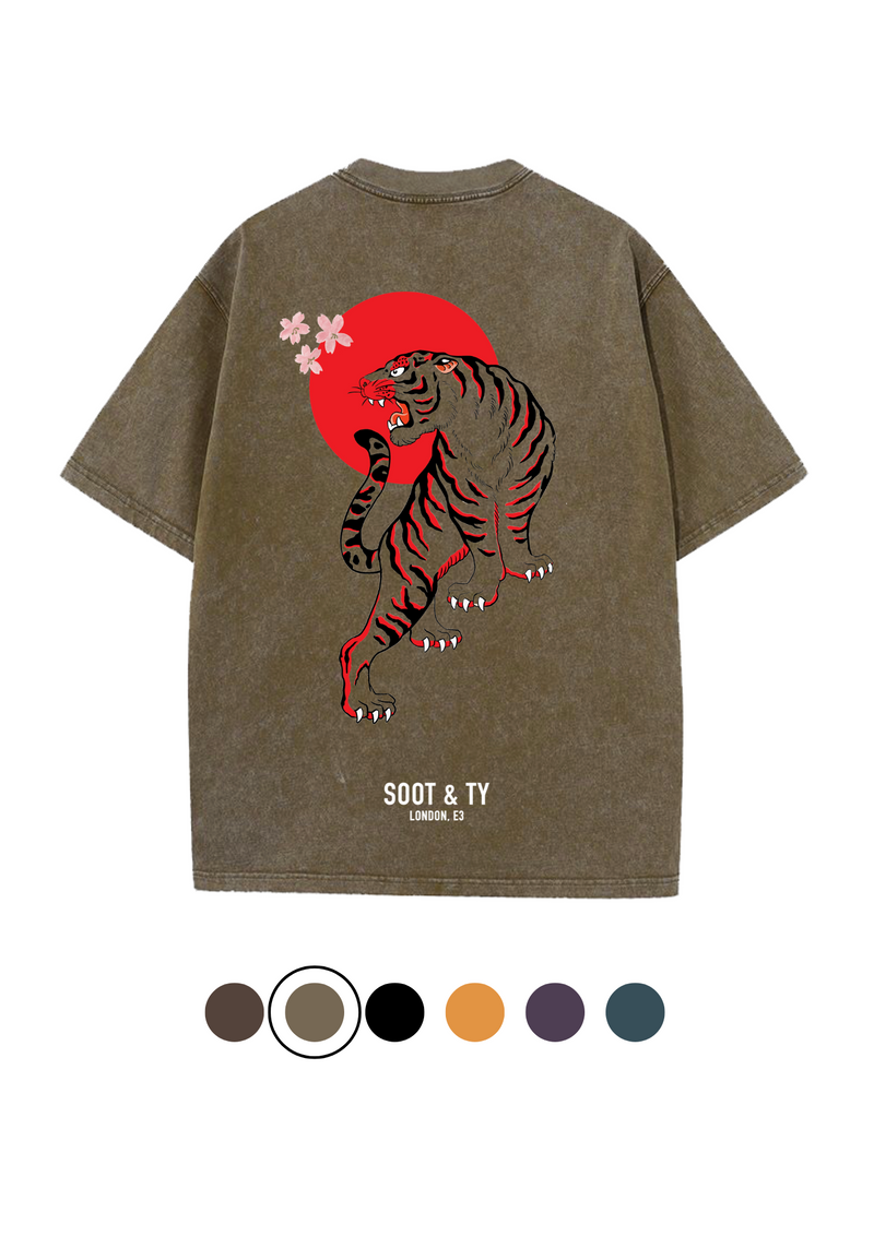 Soot and Ty Tiger Print Relaxed Fit Stonewash T-shirt