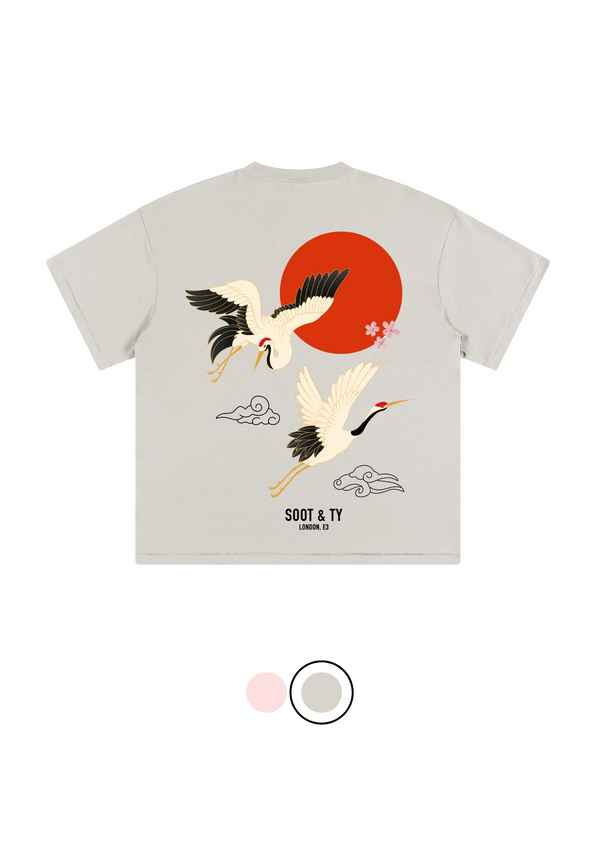 Soot and Ty Junior Flying Crane Print Relaxed Fit Kids T-shirt