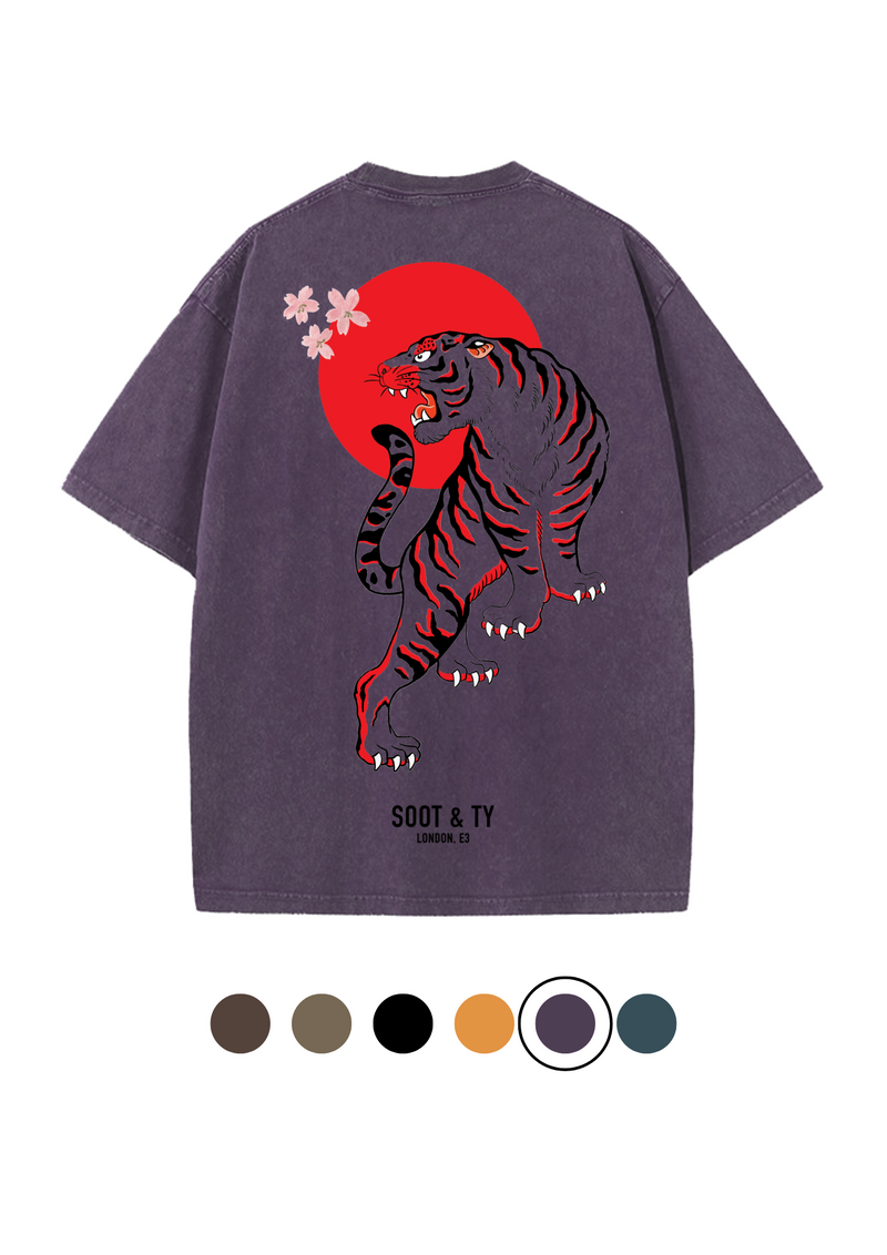 Soot and Ty Tiger Print Relaxed Fit Stonewash T-shirt