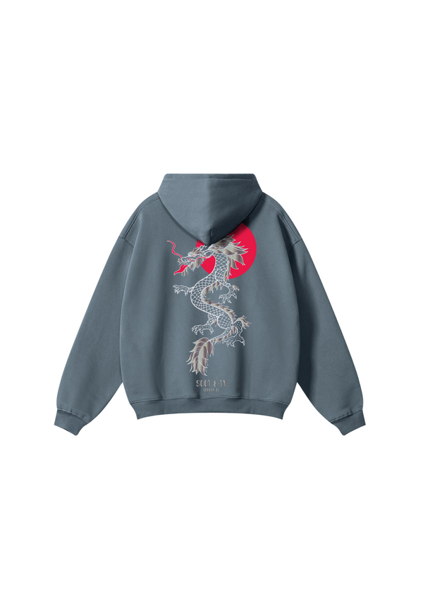 Soot and Ty Navy Reflective Dragon Print Relaxed Fit Hoodie